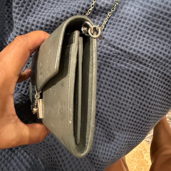 MCM Embossed Gray Leather Clutch - Picture 4 of 9